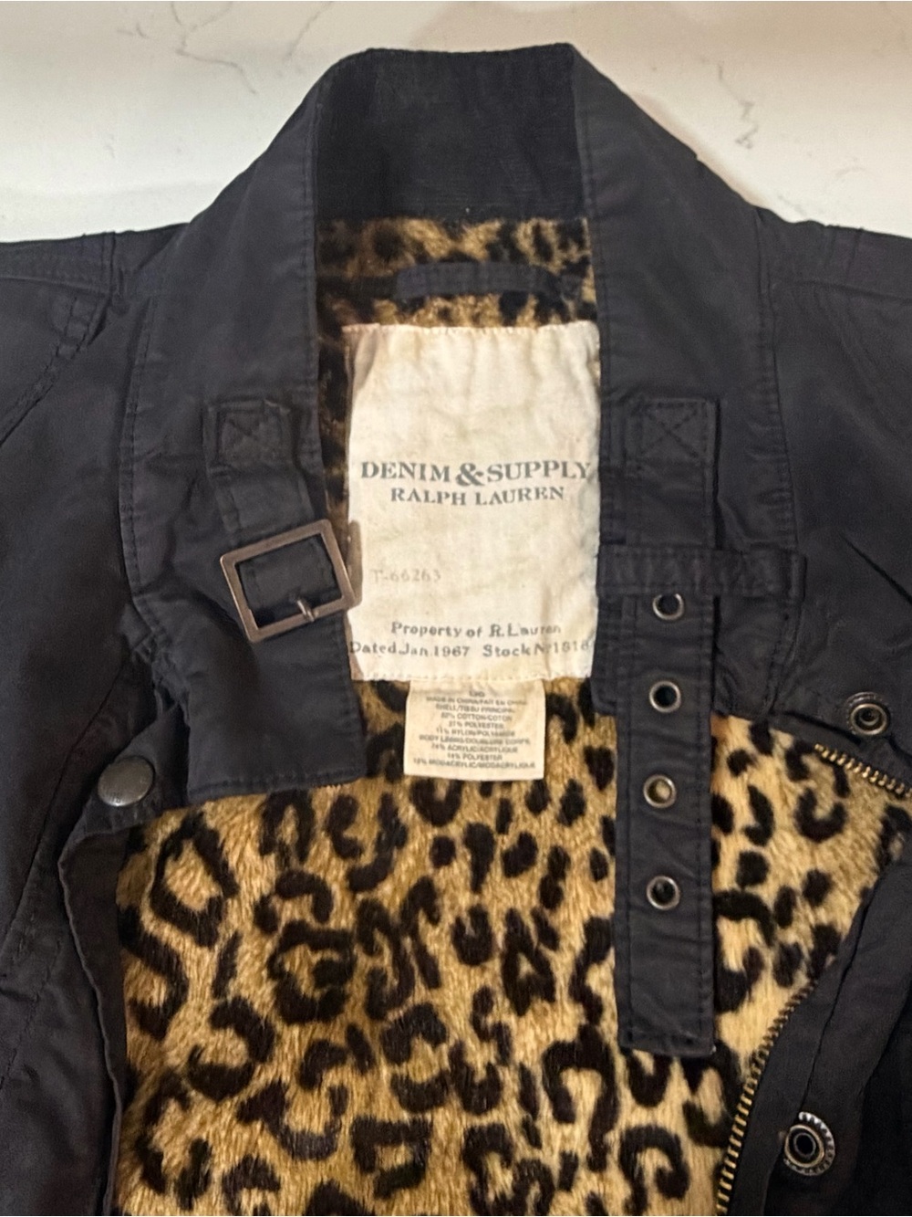 Y2K Denim & Supply RL Leopard Faux Fur BLK Field Jacket M65 Archival | Sz L